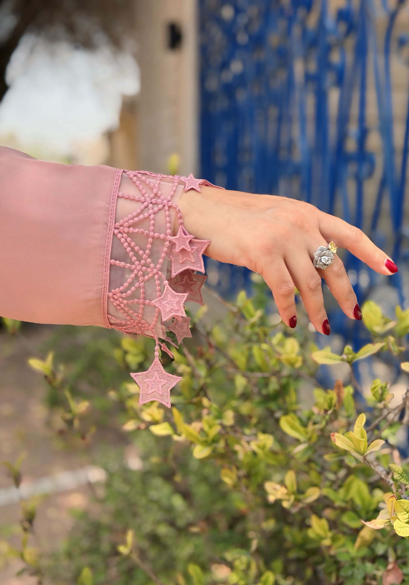 Blush Star Lace Abaya with Matching Hijab