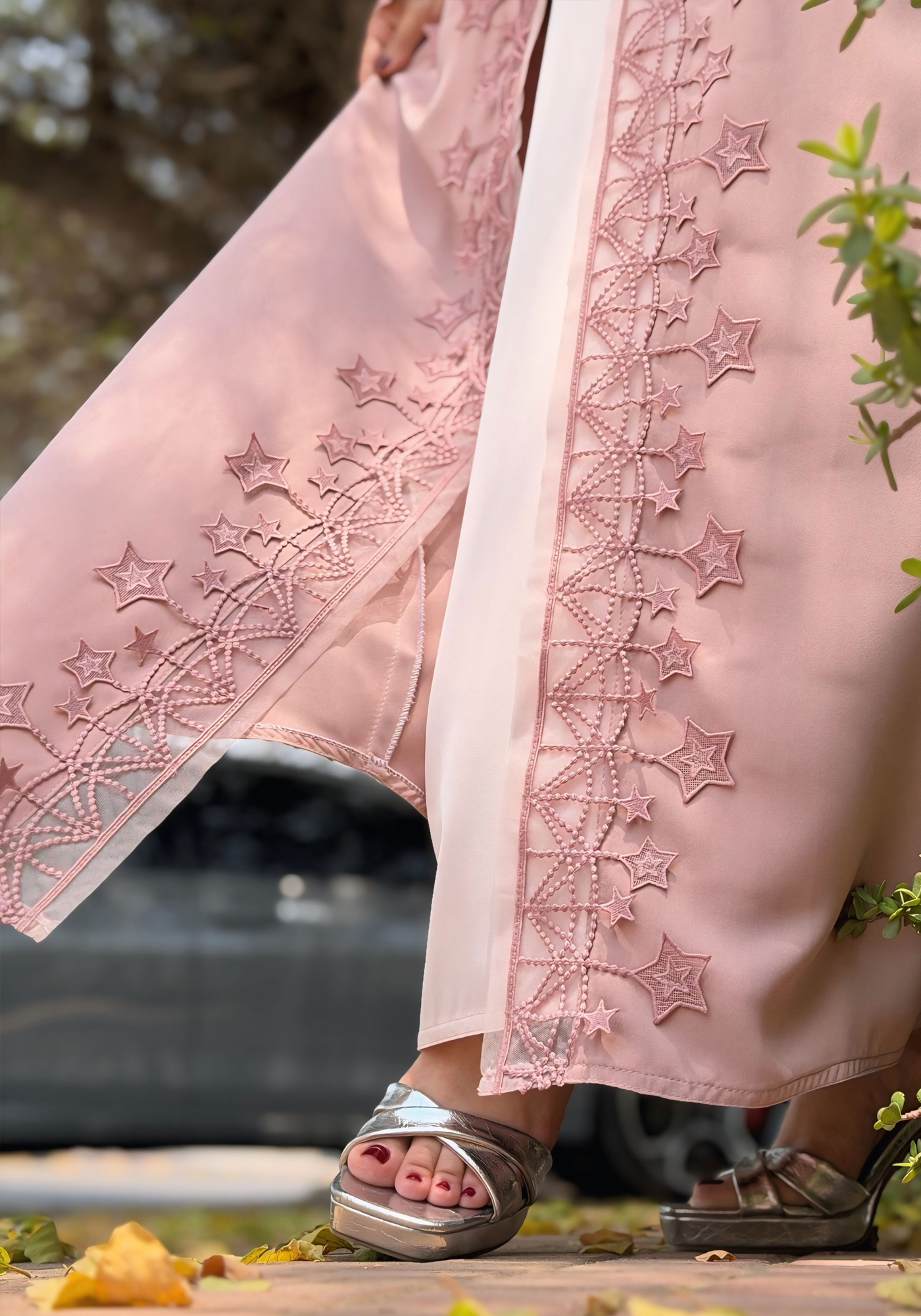 Blush Star Lace Abaya with Matching Hijab