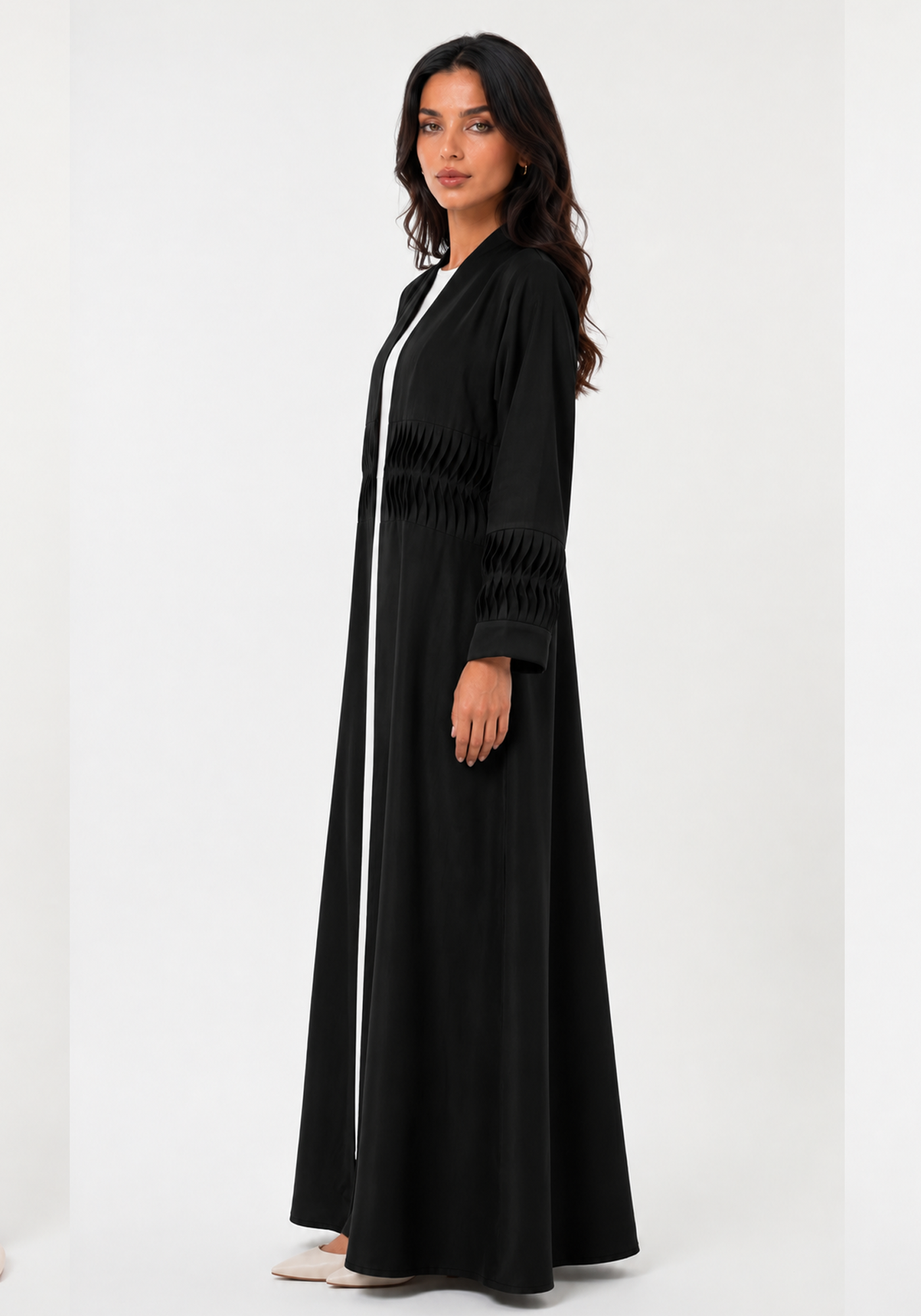 Elegant Black Pleated Abaya with Matching Headscarf