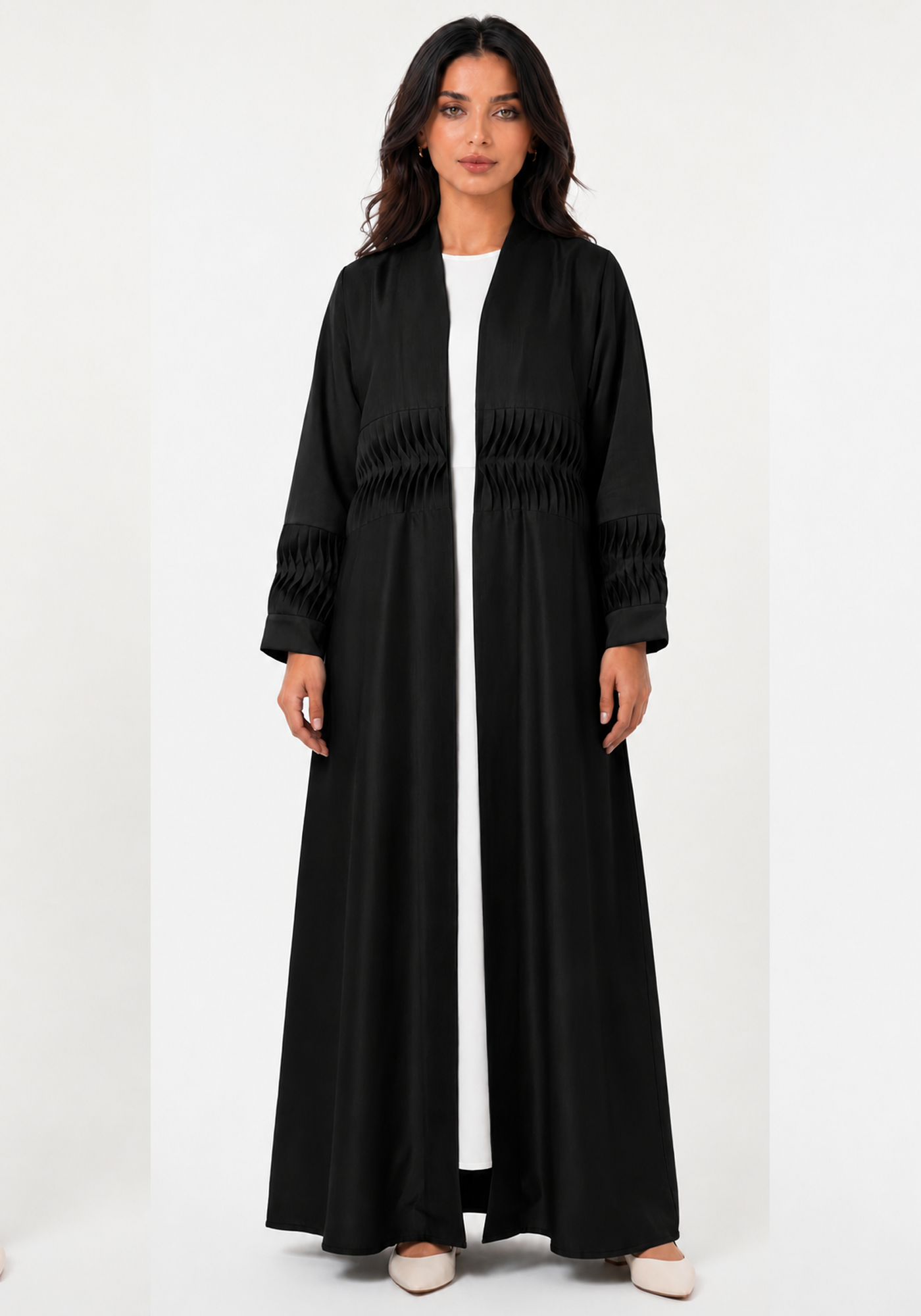 Elegant Black Pleated Abaya with Matching Headscarf