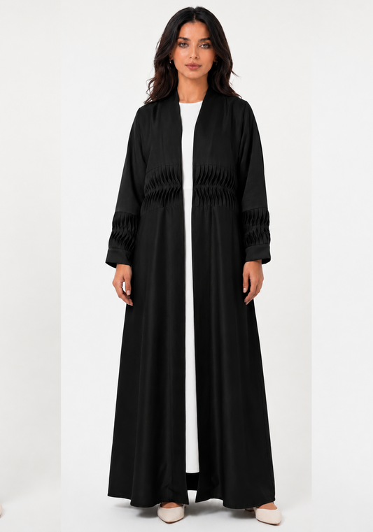 Elegant Black Pleated Abaya with Matching Headscarf