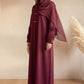 Maroon Crepe Abaya with Pleated Cuffs & Matching Chiffon Hijab
