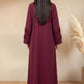 Maroon Crepe Abaya with Pleated Cuffs & Matching Chiffon Hijab