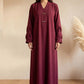 Maroon Crepe Abaya with Pleated Cuffs & Matching Chiffon Hijab