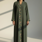 Olive Green Hand Embroidered Barbie Crepe Abaya