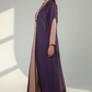 Deep Purple Abaya with Peach Contrast Trim, Blazer Style Collar Design