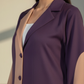Deep Purple Abaya with Peach Contrast Trim, Blazer Style Collar Design