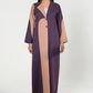 Deep Purple Abaya with Peach Contrast Trim, Blazer Style Collar Design