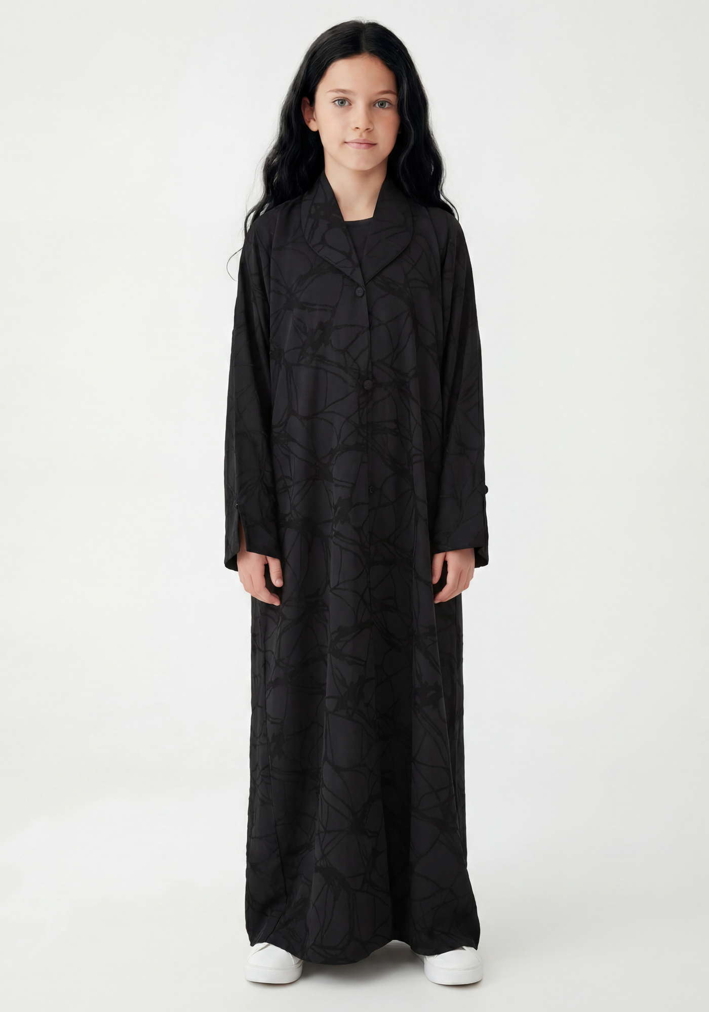 Girls Abstract Print Abaya with Matching Chiffon Headscarf, Elegant Everyday Modest Wear