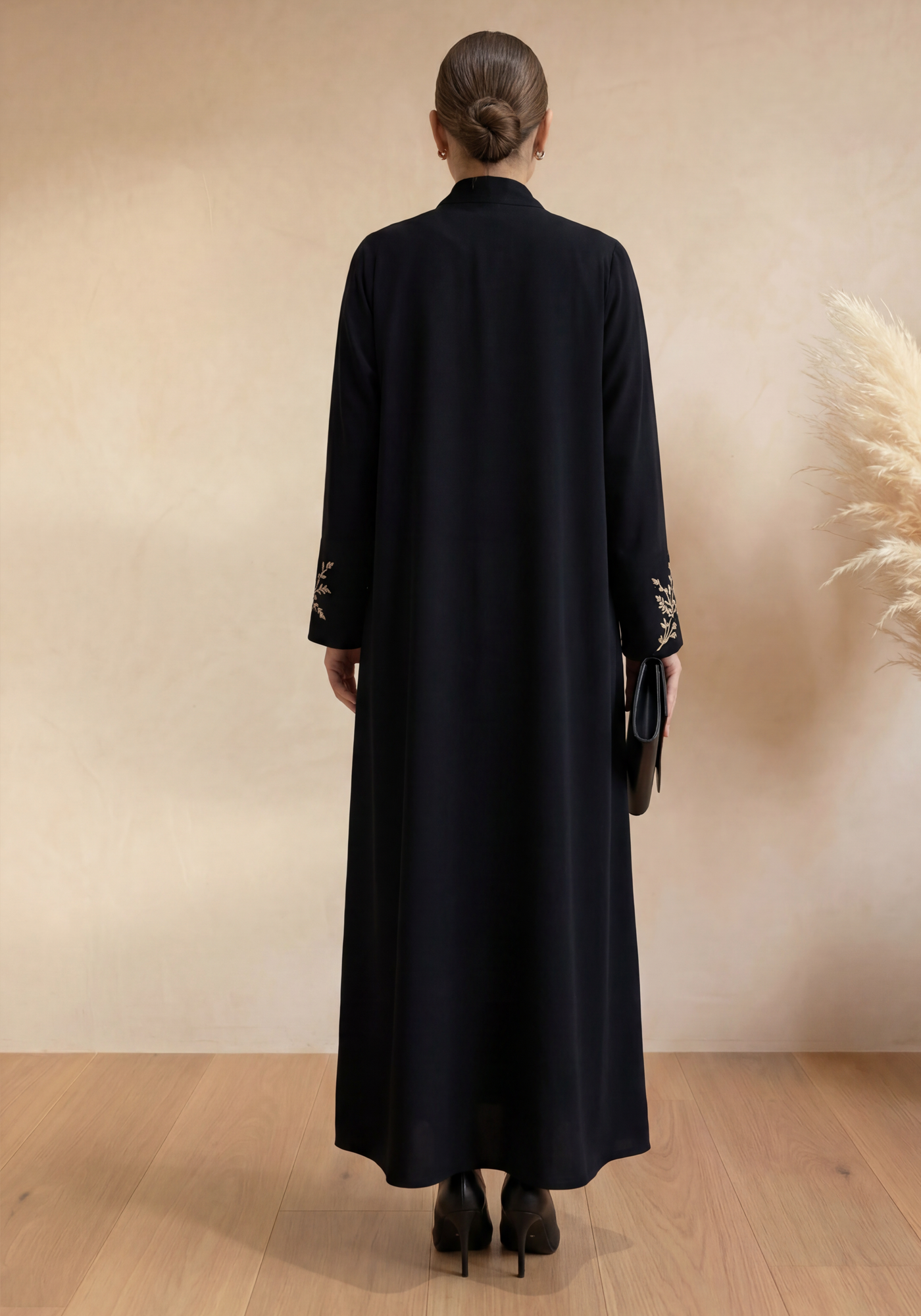 Black Abaya | Gold Embroidery I Chiffon Hijab