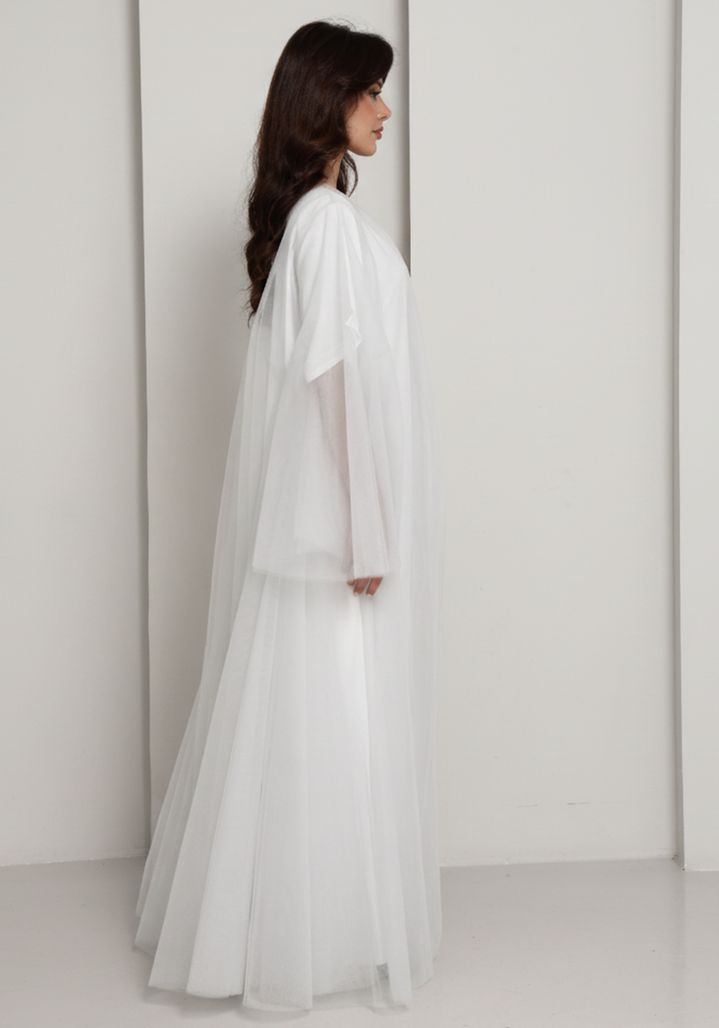 White Tulle Net Designer Abaya