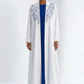 White Abaya with Blue Threadwork Embroidery & Royal Blue Inner Dress