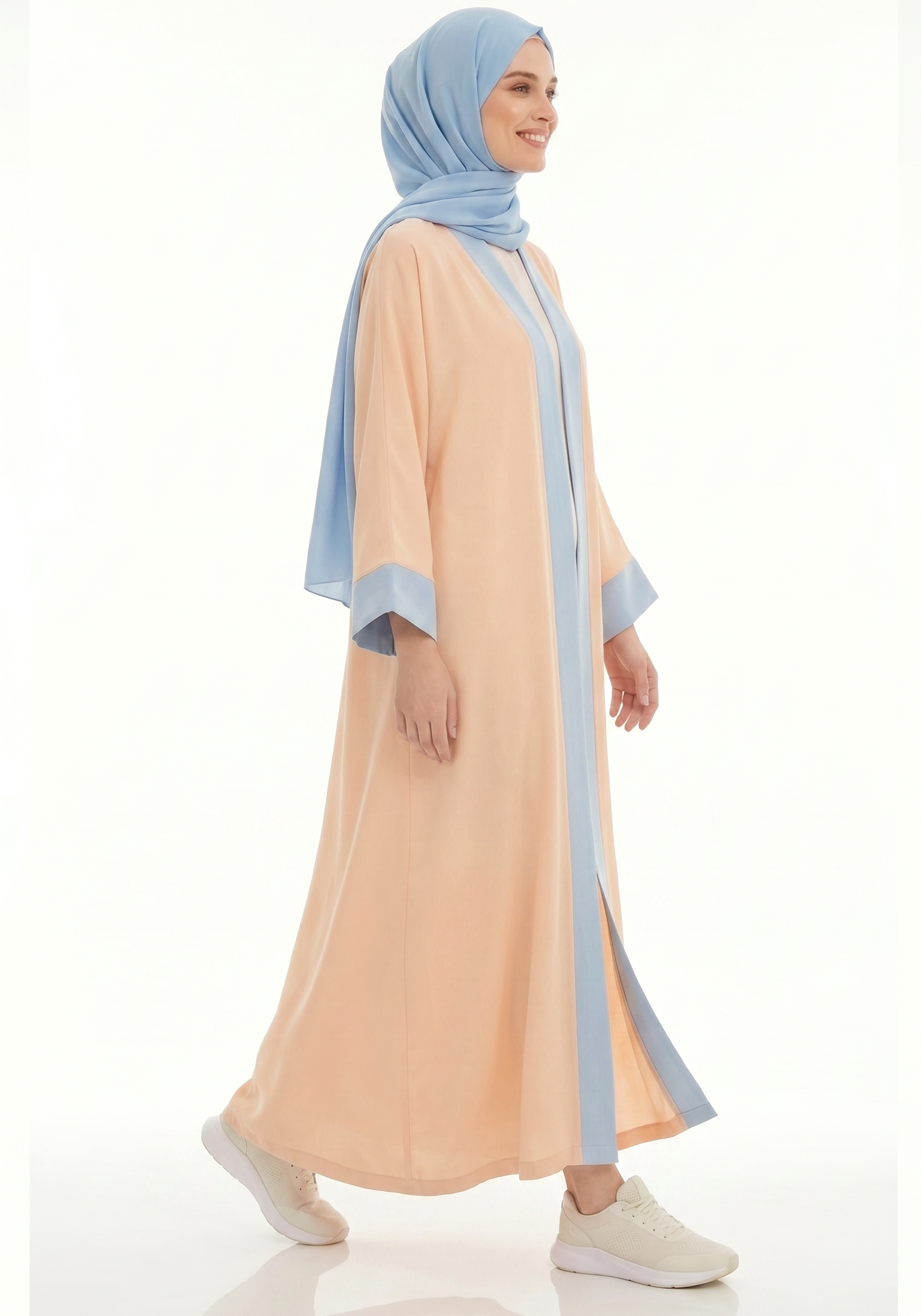 Open Abaya 3 piece Set I Powder Blue Contrast Trim I Flowy Everyday Style