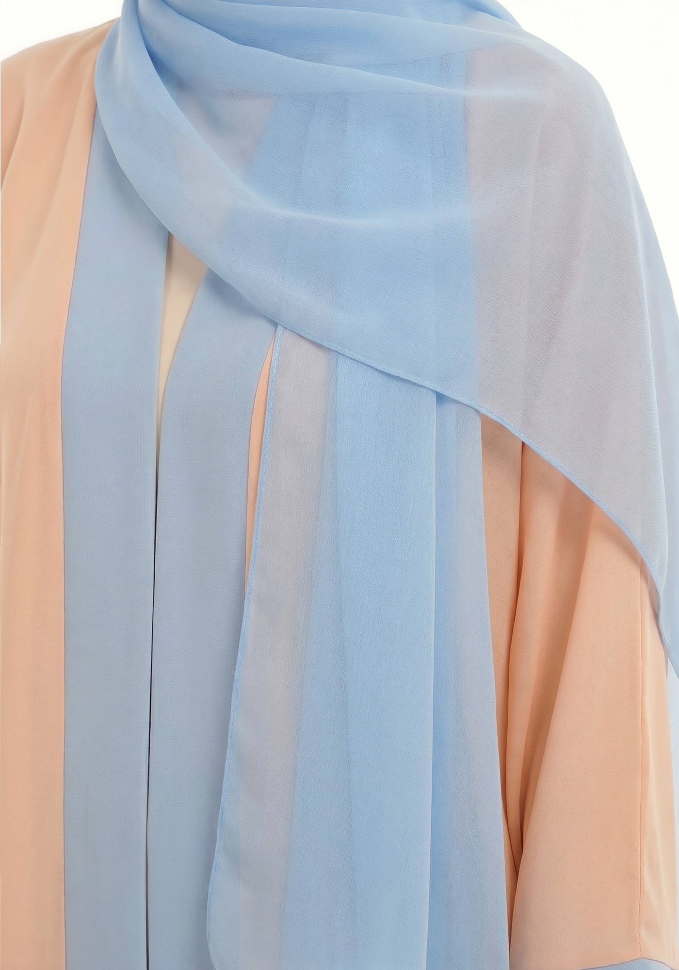 Open Abaya 3 piece Set I Powder Blue Contrast Trim I Flowy Everyday Style