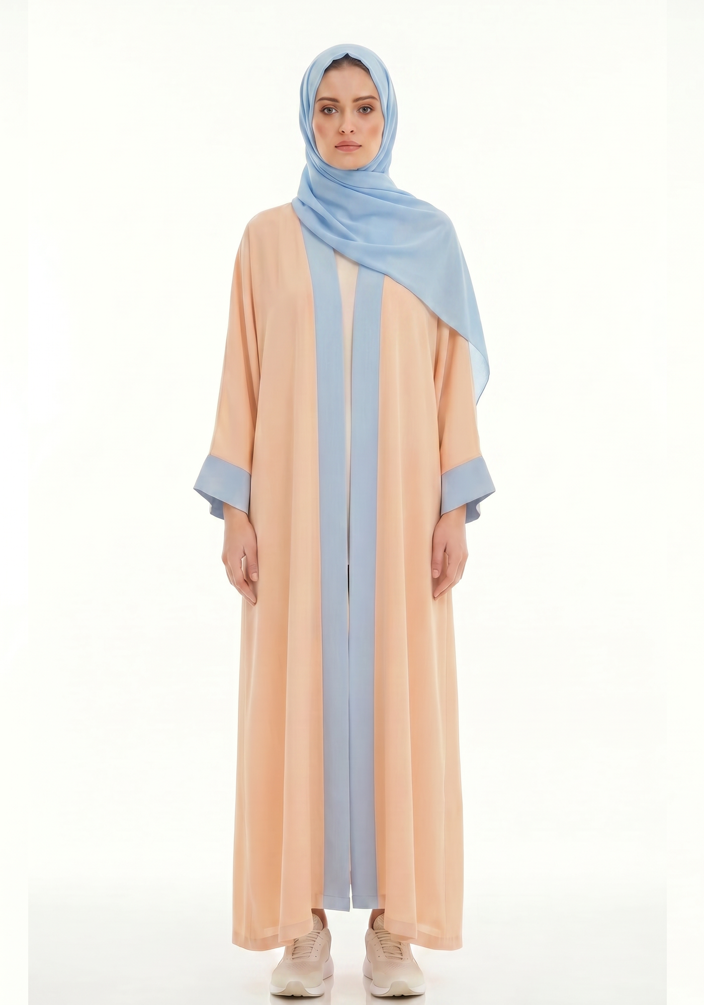 Open Abaya 3 piece Set I Powder Blue Contrast Trim I Flowy Everyday Style