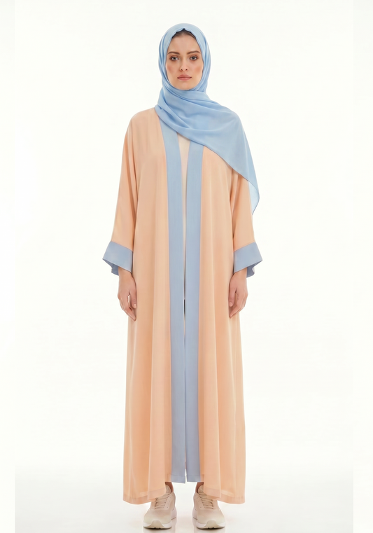 Open Abaya 3 piece Set I Powder Blue Contrast Trim I Flowy Everyday Style