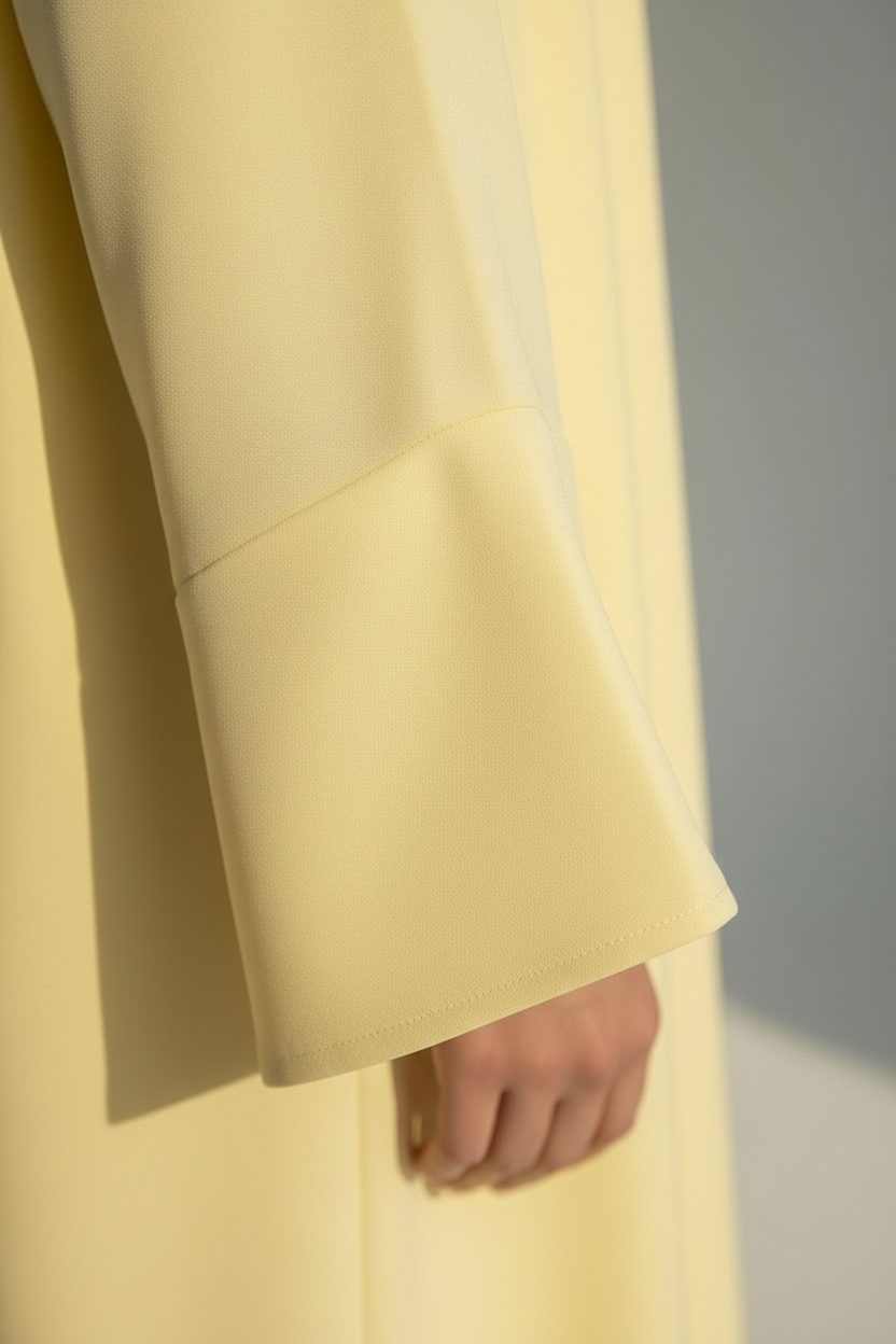 Pastel Yellow Open Abaya with Bell Sleeves, Lightweight Everyday Style