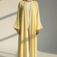 Pastel Yellow Open Abaya with Bell Sleeves, Lightweight Everyday Style