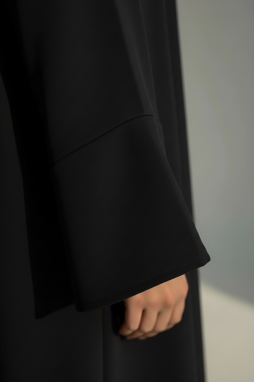 Black Open Abaya with Bell Sleeves, Lightweight Everyday Style