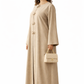 Premium Bella Linen Blend Abaya I Elegant Front Button Design I Greige Color
