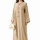 Premium Bella Linen Blend Abaya I Elegant Front Button Design I Greige Color