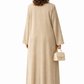 Premium Bella Linen Blend Abaya I Elegant Front Button Design I Greige Color