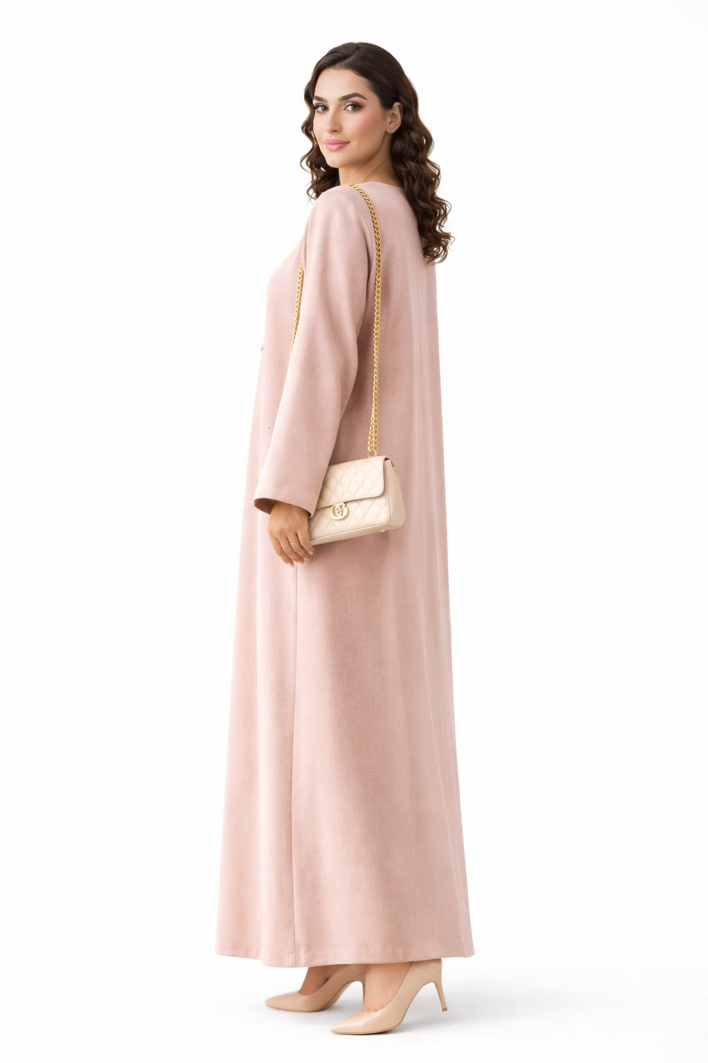 Premium Bella Linen Blend Abaya I Elegant Front Button Design I Pink Color
