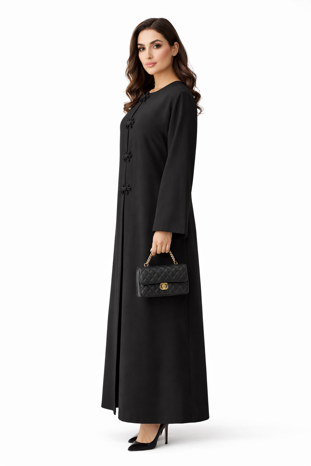 Premium Bella Linen Blend Abaya I Elegant Front Button Design I Black Abaya
