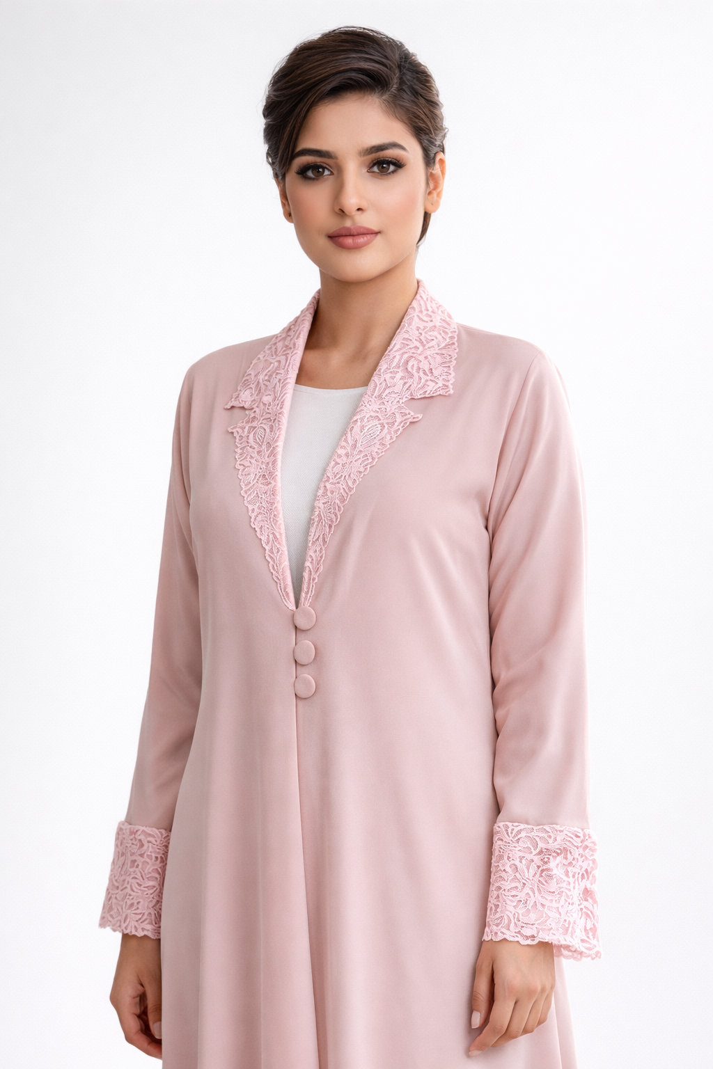Lite Pink Lace Abaya with Matching Headscarf