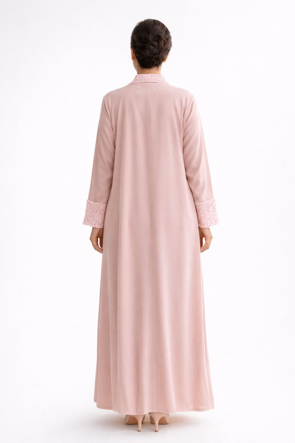 Lite Pink Lace Abaya with Matching Headscarf