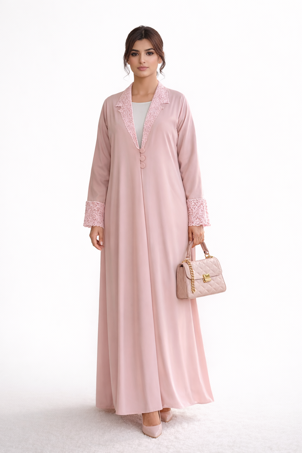 Lite Pink Lace Abaya with Matching Headscarf