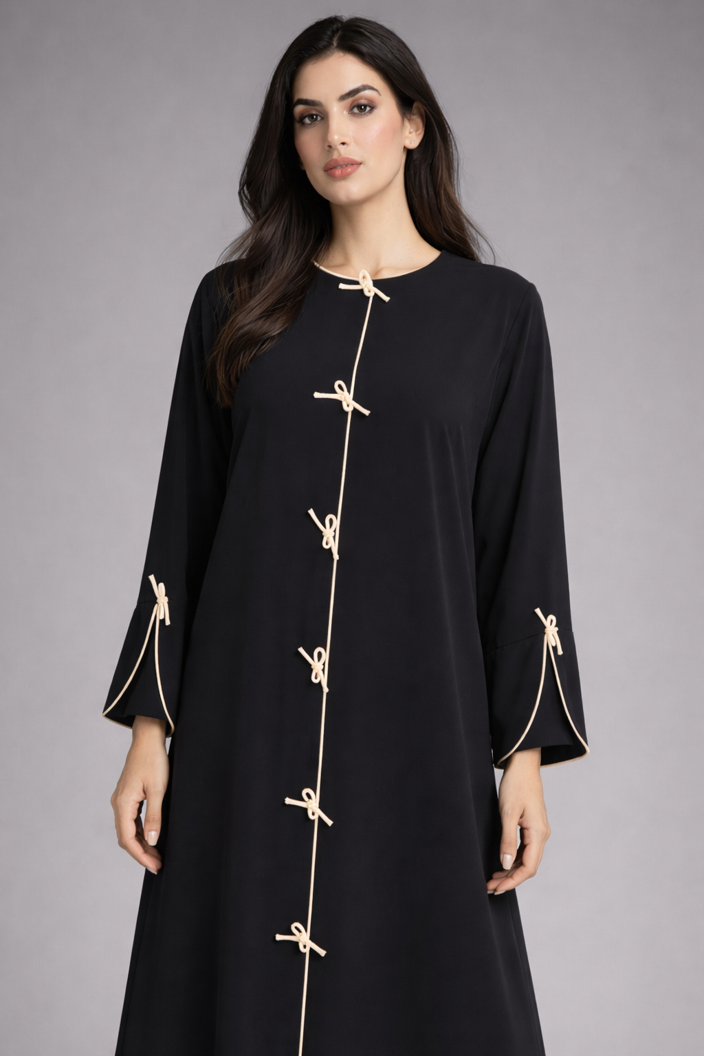 Black Korean Nida Abaya | Luxury Modest Wear with Contrast Piping
