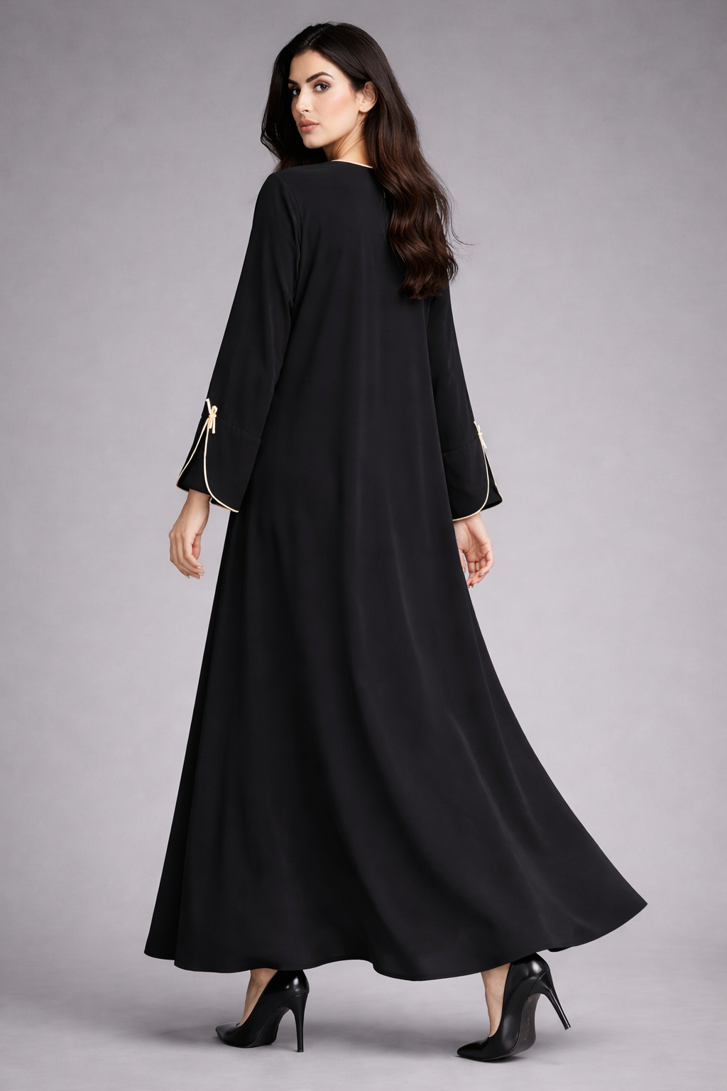 Black Korean Nida Abaya | Luxury Modest Wear with Contrast Piping