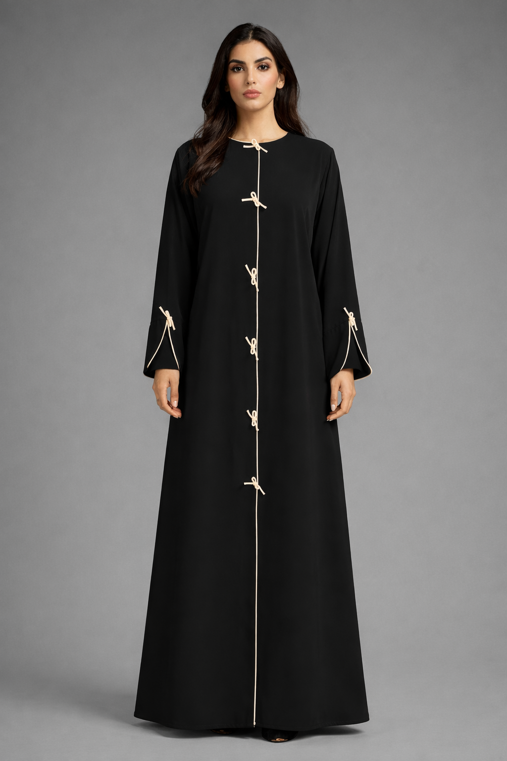 Black Korean Nida Abaya | Luxury Modest Wear with Contrast Piping