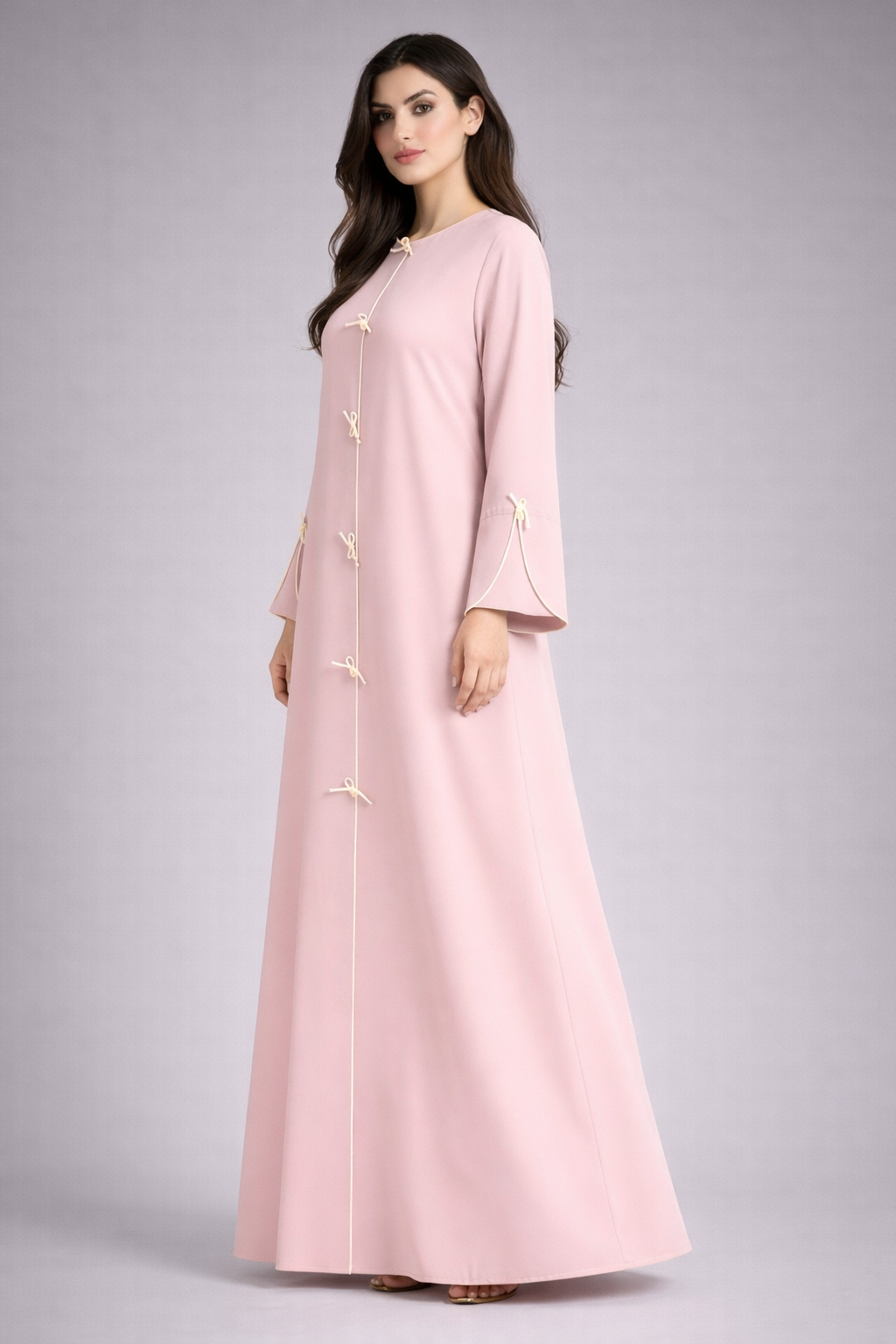 Pink Korean Nida Abaya | Luxury Modest Wear with Contrast Piping