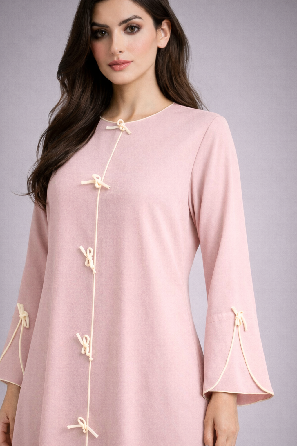 Pink Korean Nida Abaya | Luxury Modest Wear with Contrast Piping