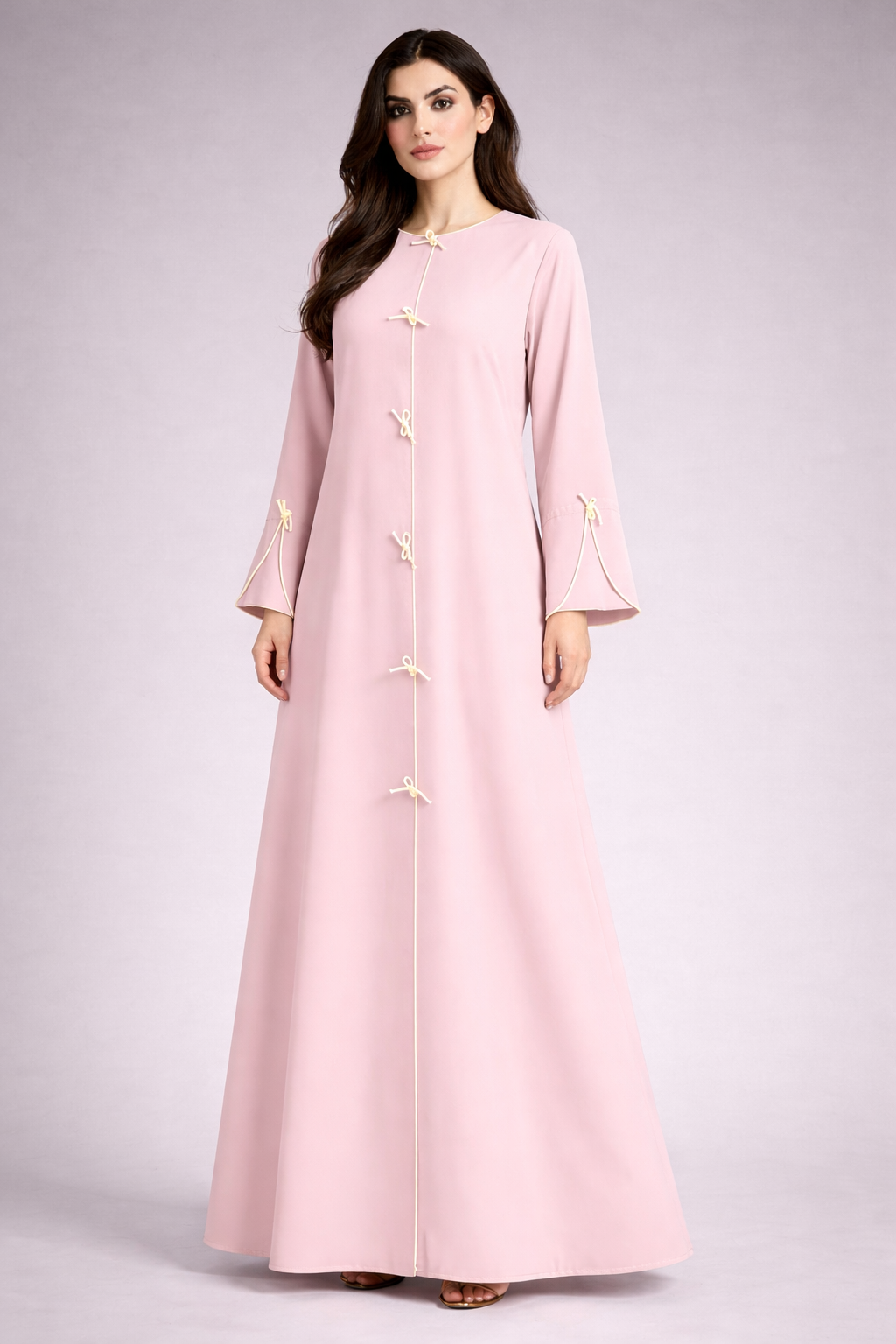 Pink Korean Nida Abaya | Luxury Modest Wear with Contrast Piping