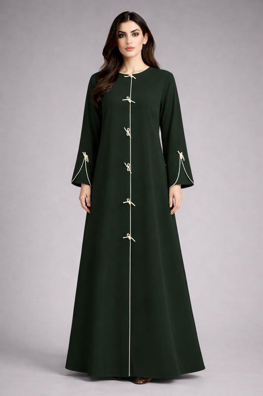 Green Korean Nida Abaya | Luxury Modest Wear with Contrast Piping