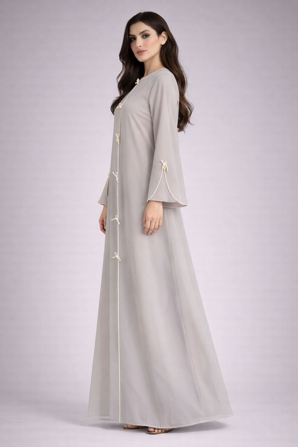 Grey Korean Nida Abaya | Luxury Modest Wear with Contrast Piping