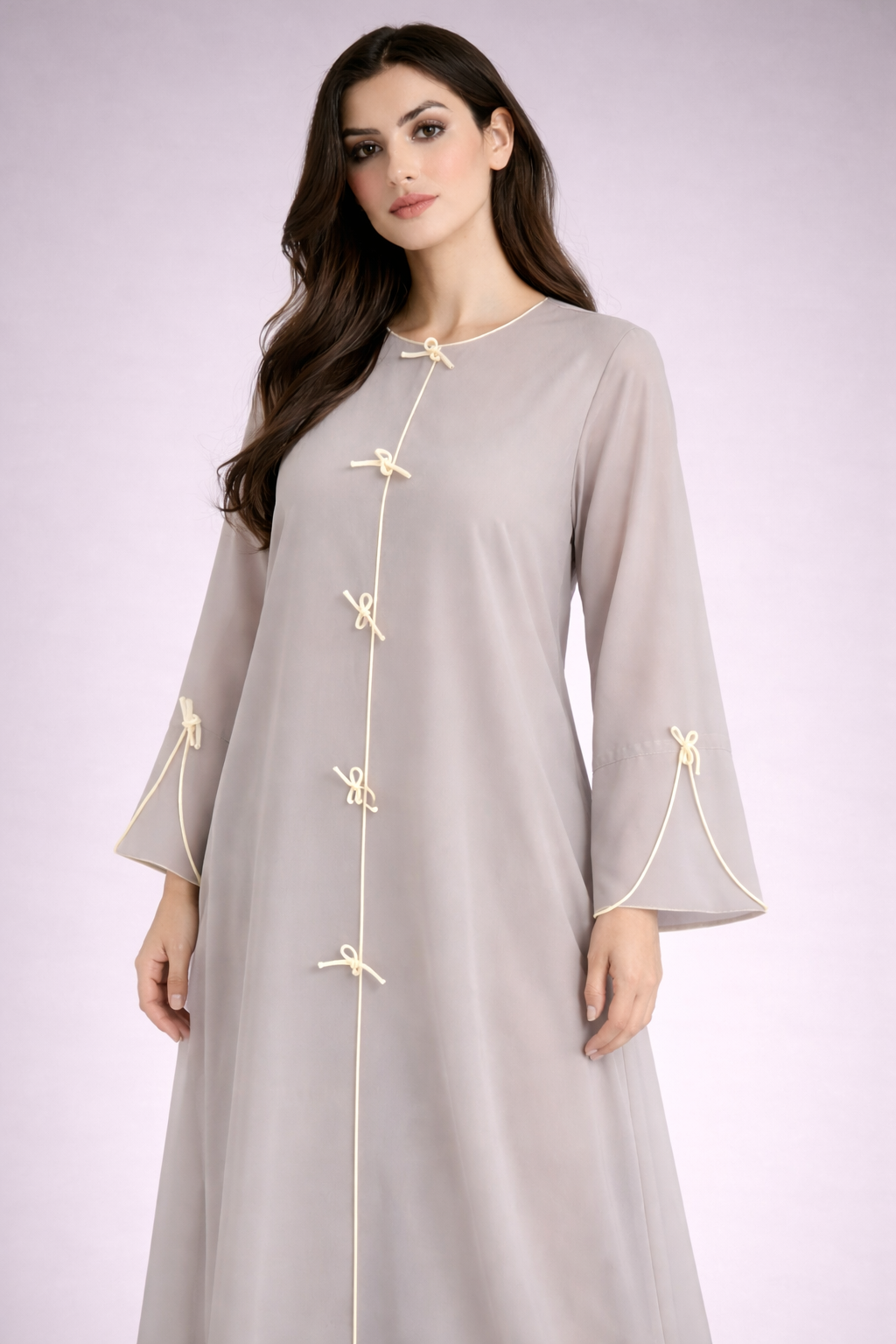 Grey Korean Nida Abaya | Luxury Modest Wear with Contrast Piping