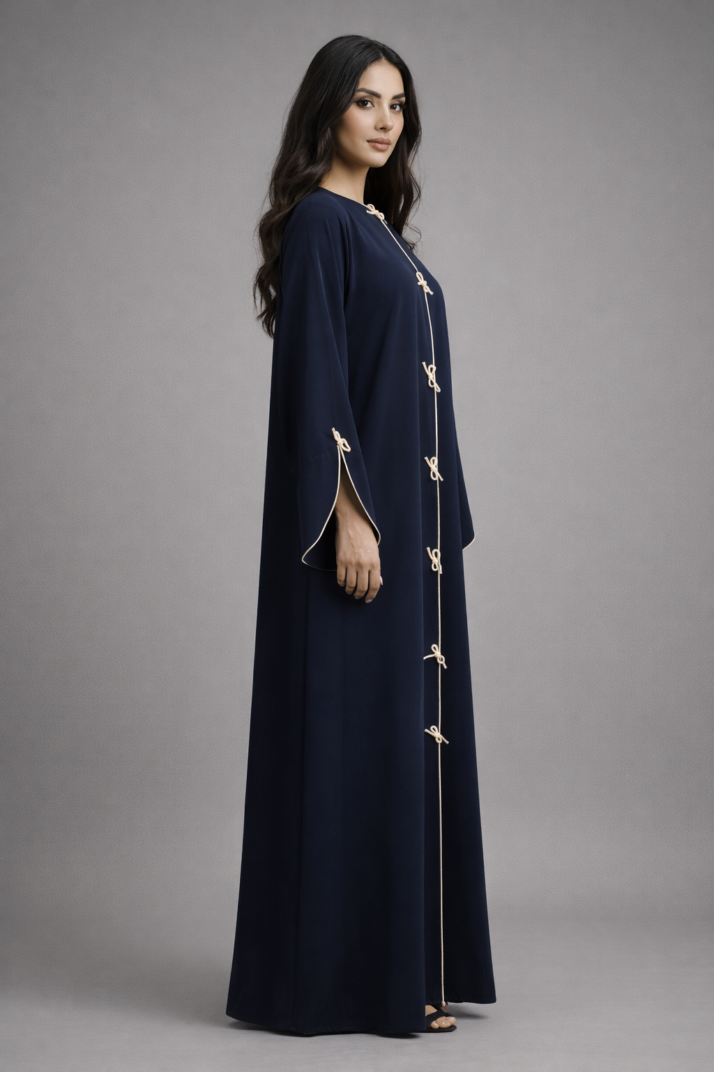 Blue Korean Nida Abaya | Luxury Modest Wear with Contrast Piping