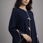 Blue Korean Nida Abaya | Luxury Modest Wear with Contrast Piping