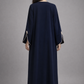 Blue Korean Nida Abaya | Luxury Modest Wear with Contrast Piping