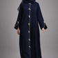 Blue Korean Nida Abaya | Luxury Modest Wear with Contrast Piping