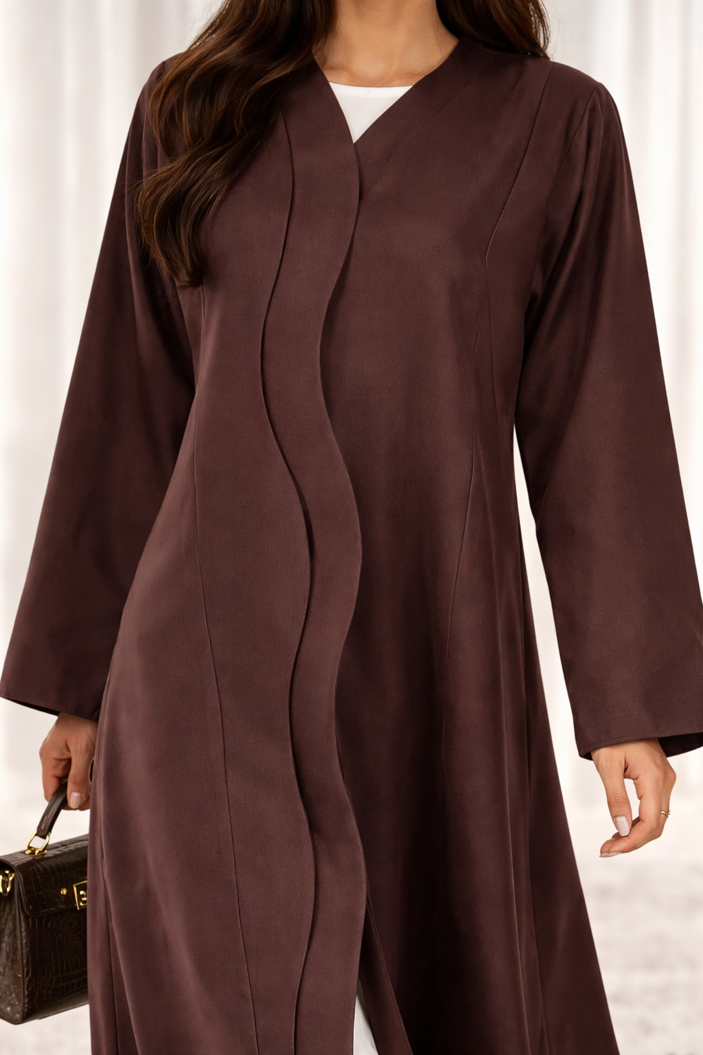 Bridal Satin Wave Abaya – Deep Espresso