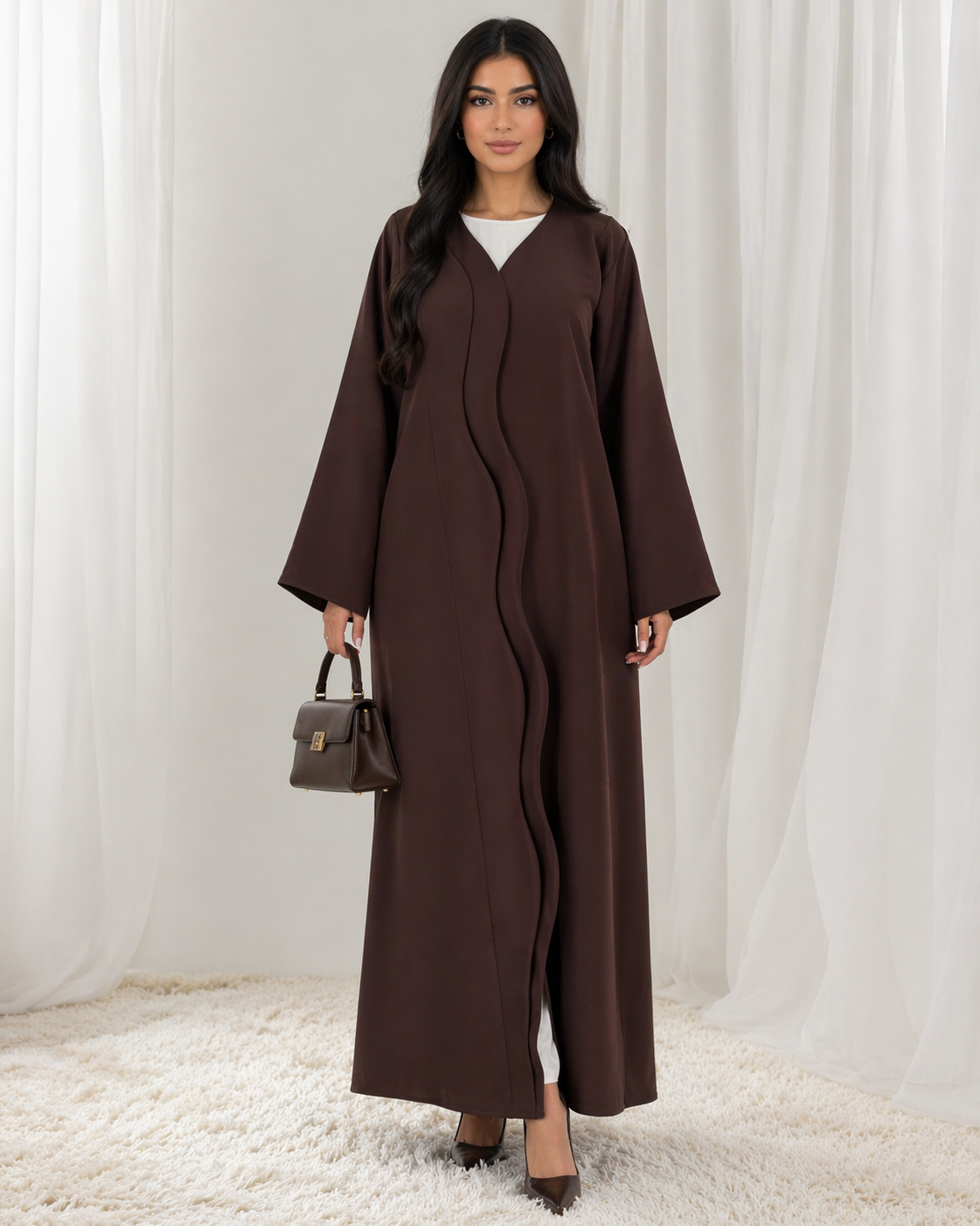 Bridal Satin Wave Abaya – Deep Espresso