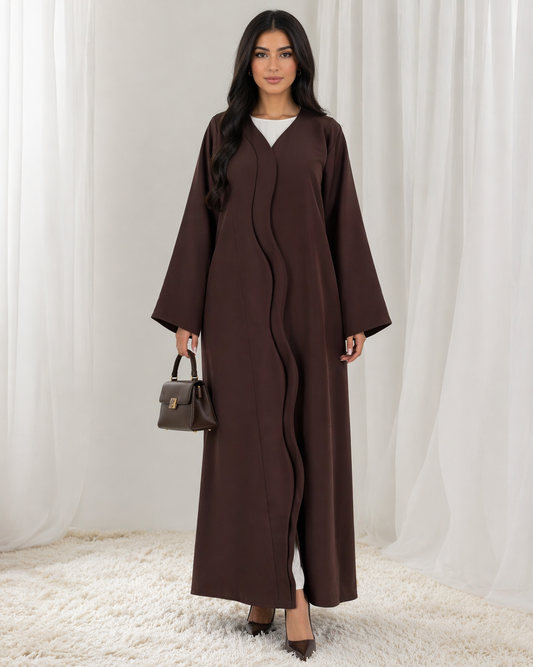 Bridal Satin Wave Abaya – Deep Espresso
