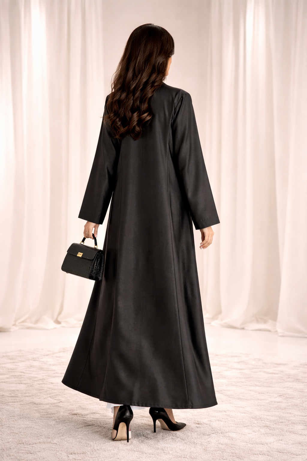 Victoria Satin Petal Detail Abaya I Classic Black