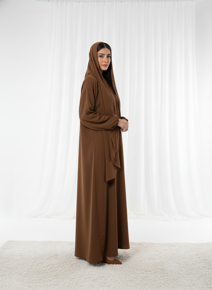 Harir Maqsood Brown Prayer Abaya – Attached Hijab Design