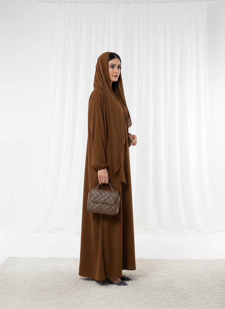 Harir Maqsood Brown Prayer Abaya – Attached Hijab Design